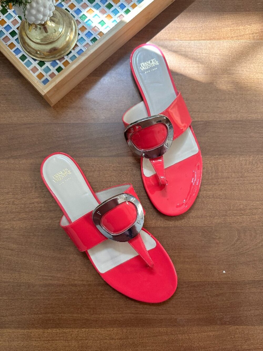 Frances Valentine Noel Vibrant Pink Sandal with Silver Accent